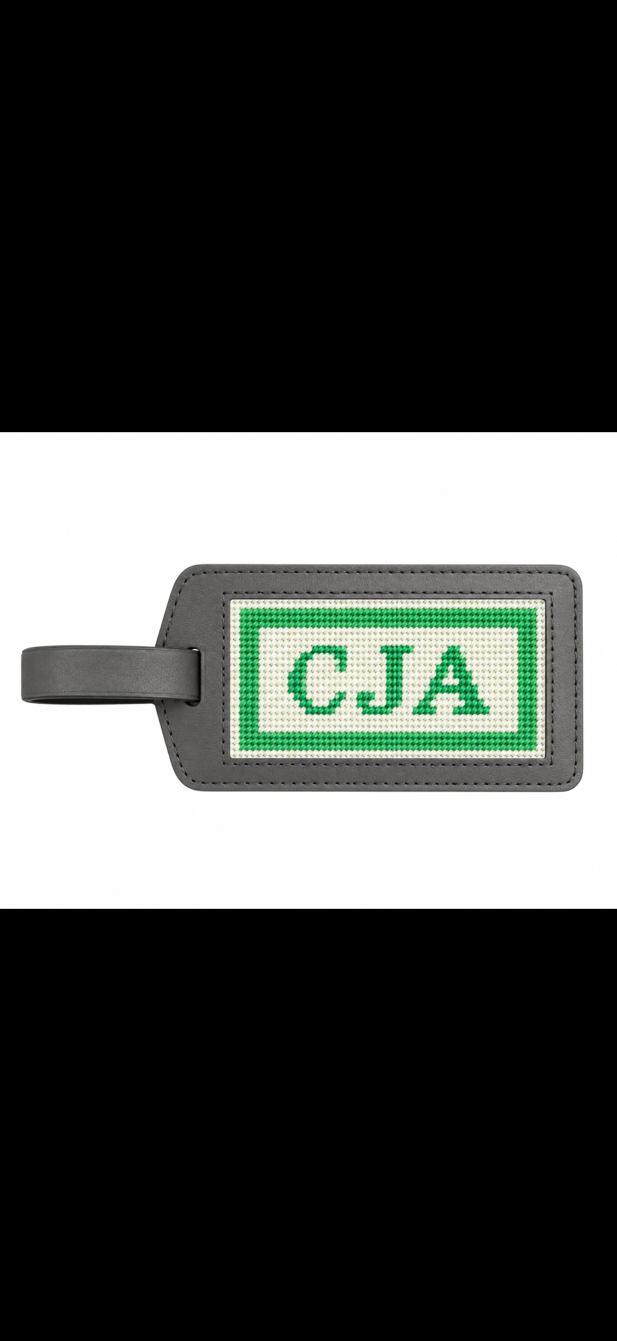 Three-initial design example: a horizontal luggage tag with the initials CJA