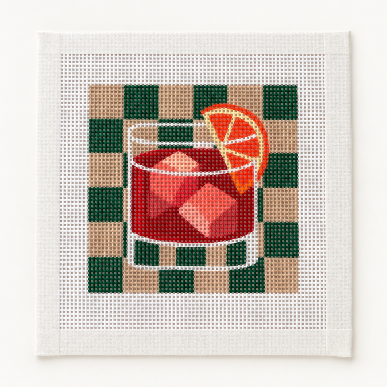 Negroni: Negroni needlepoint canvas, Forest green & tan